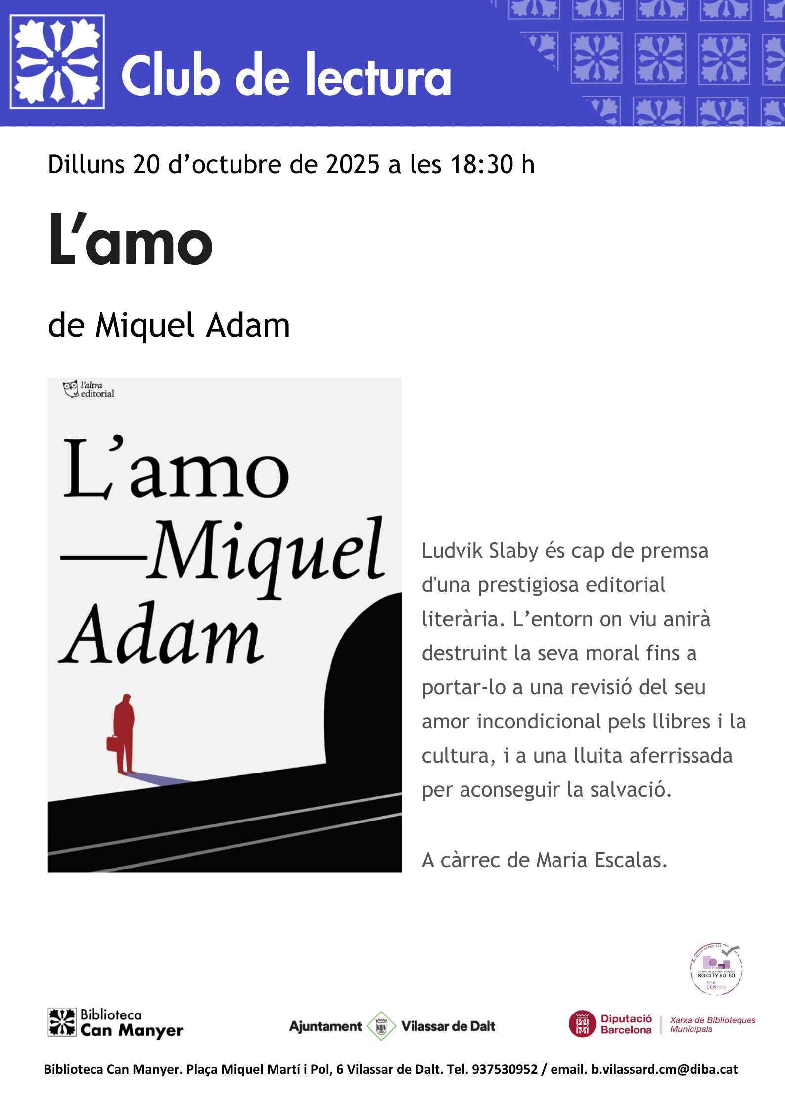 Club de lectura: 'L'amo' de Miquel Adam