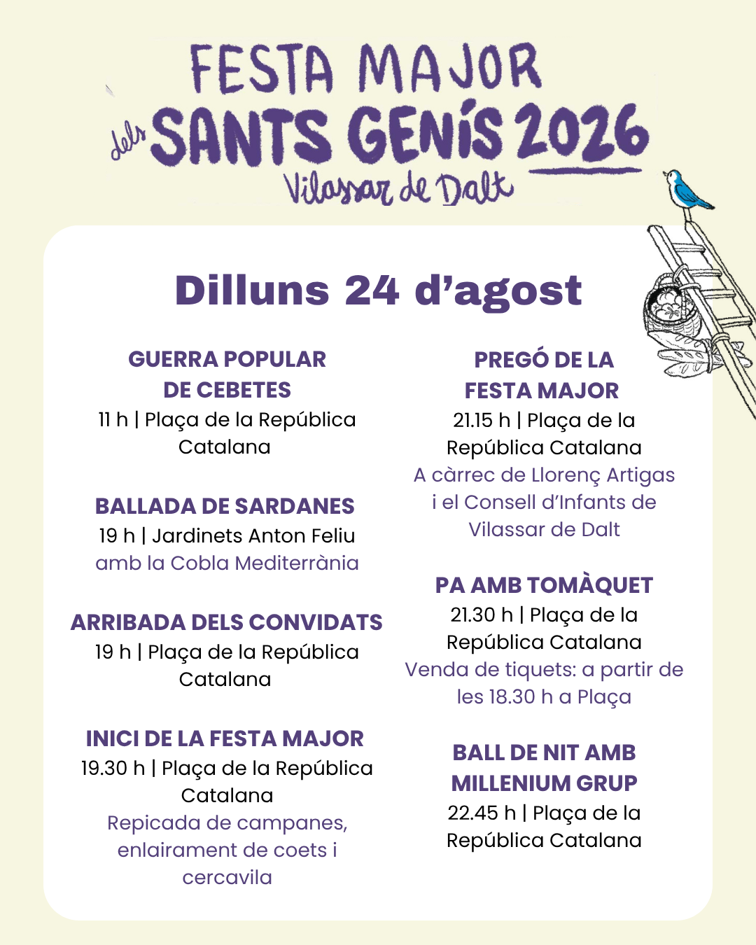 Sants Gen&iacute;s 26: dilluns 24 d'agost