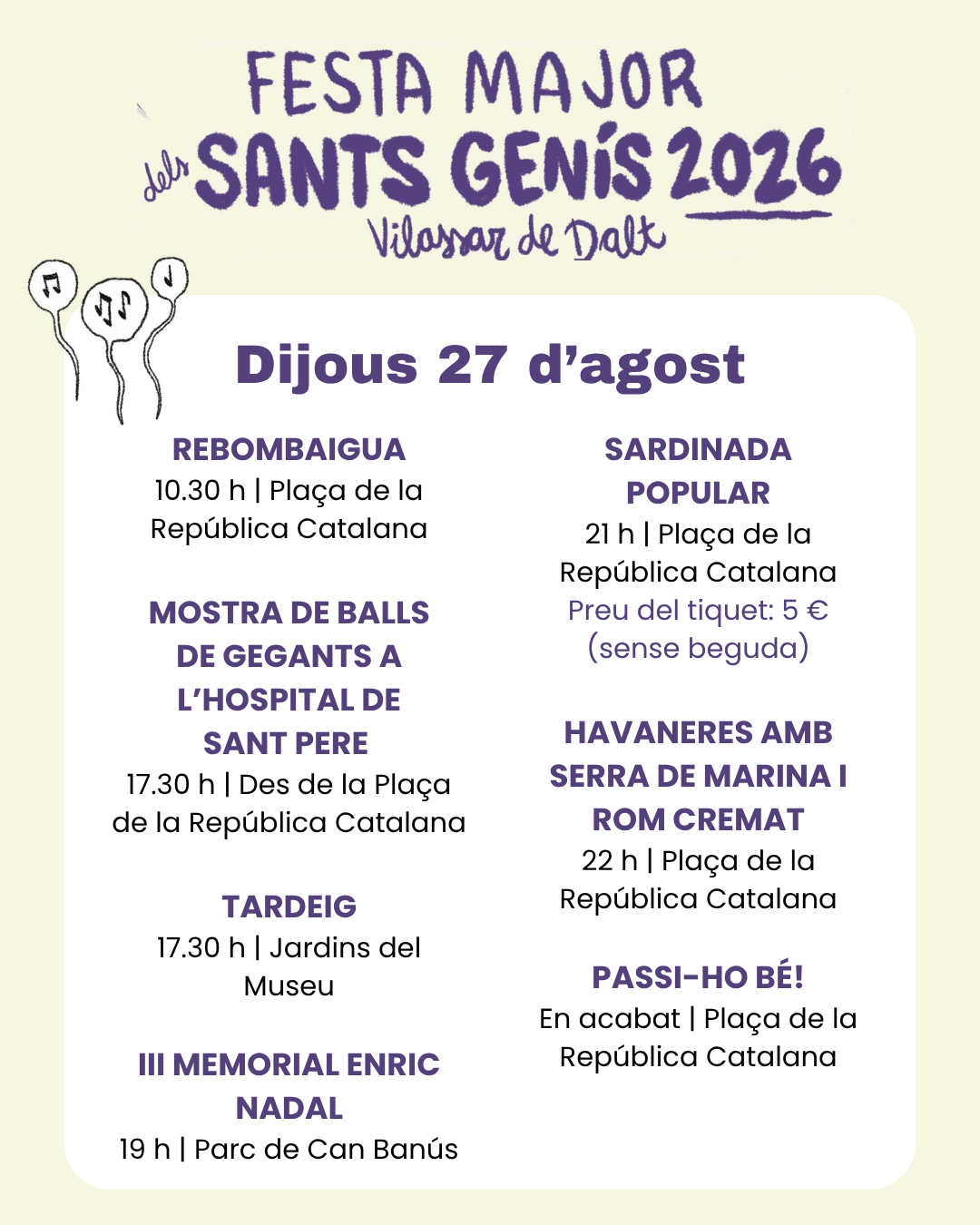 Sants Gen&iacute;s 26: dijous 27 d'agost