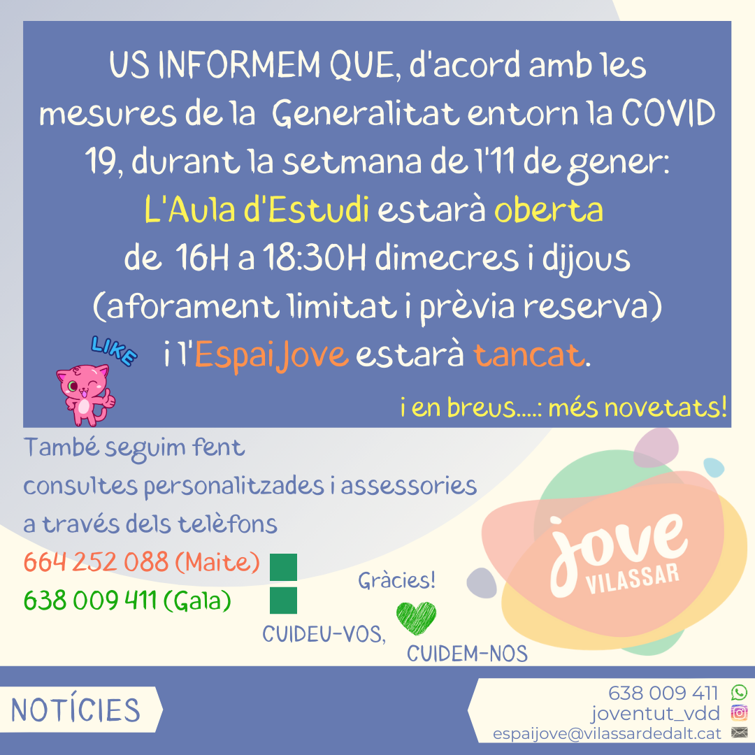 El Servei de Joventut ofereix atenció semipresencial