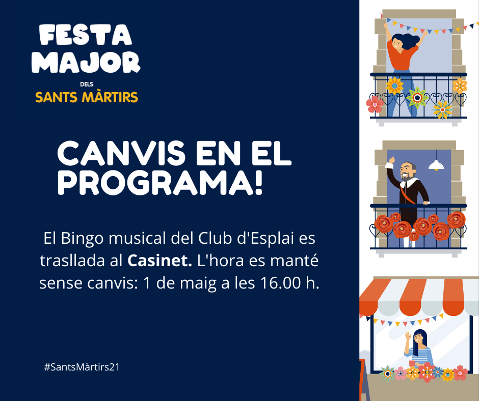 IMPORTANT: Canvis d'ubicació d'actes de la Festa Major per possibilitat de pluja