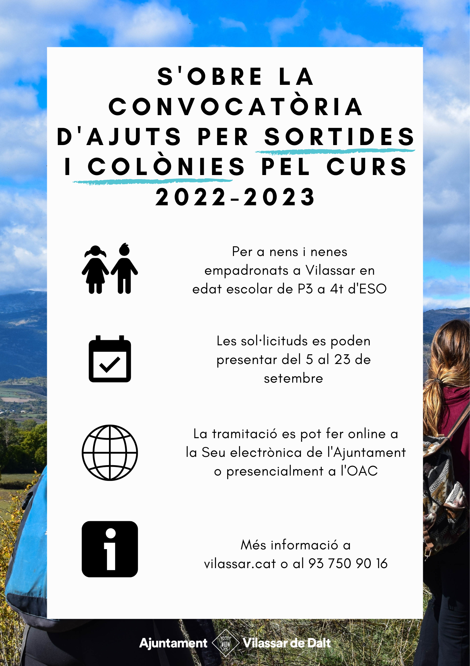 S'obre la convocatòria per sol·licitar les beques de sortides i colònies escolars per aquest curs