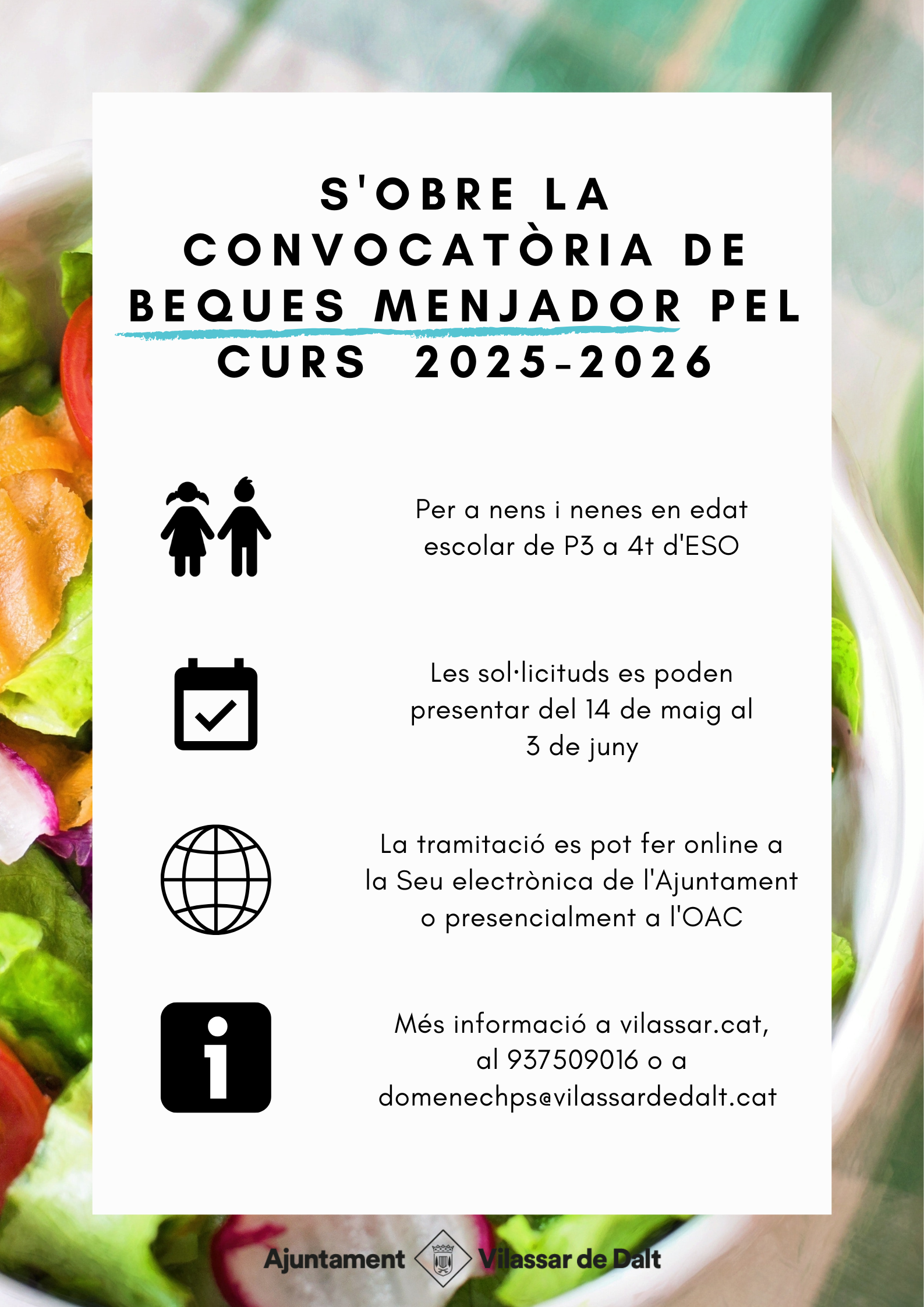 S'obre el període per sol·licitar les beques menjador pel curs 2025-2026 